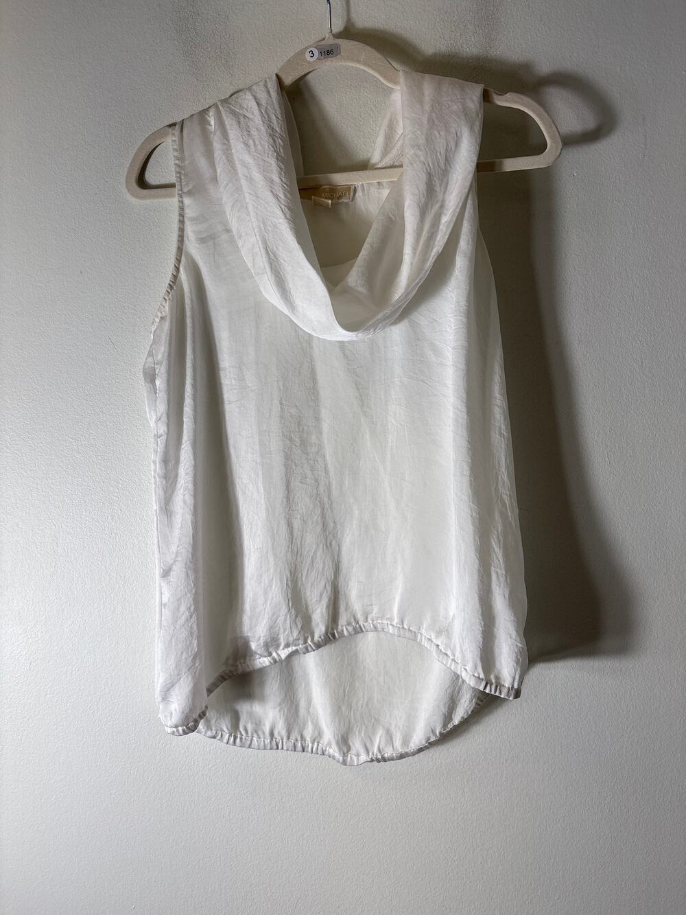 Michael Michael Kors Crisp White Sleevless Top with Draped Collar Sz M